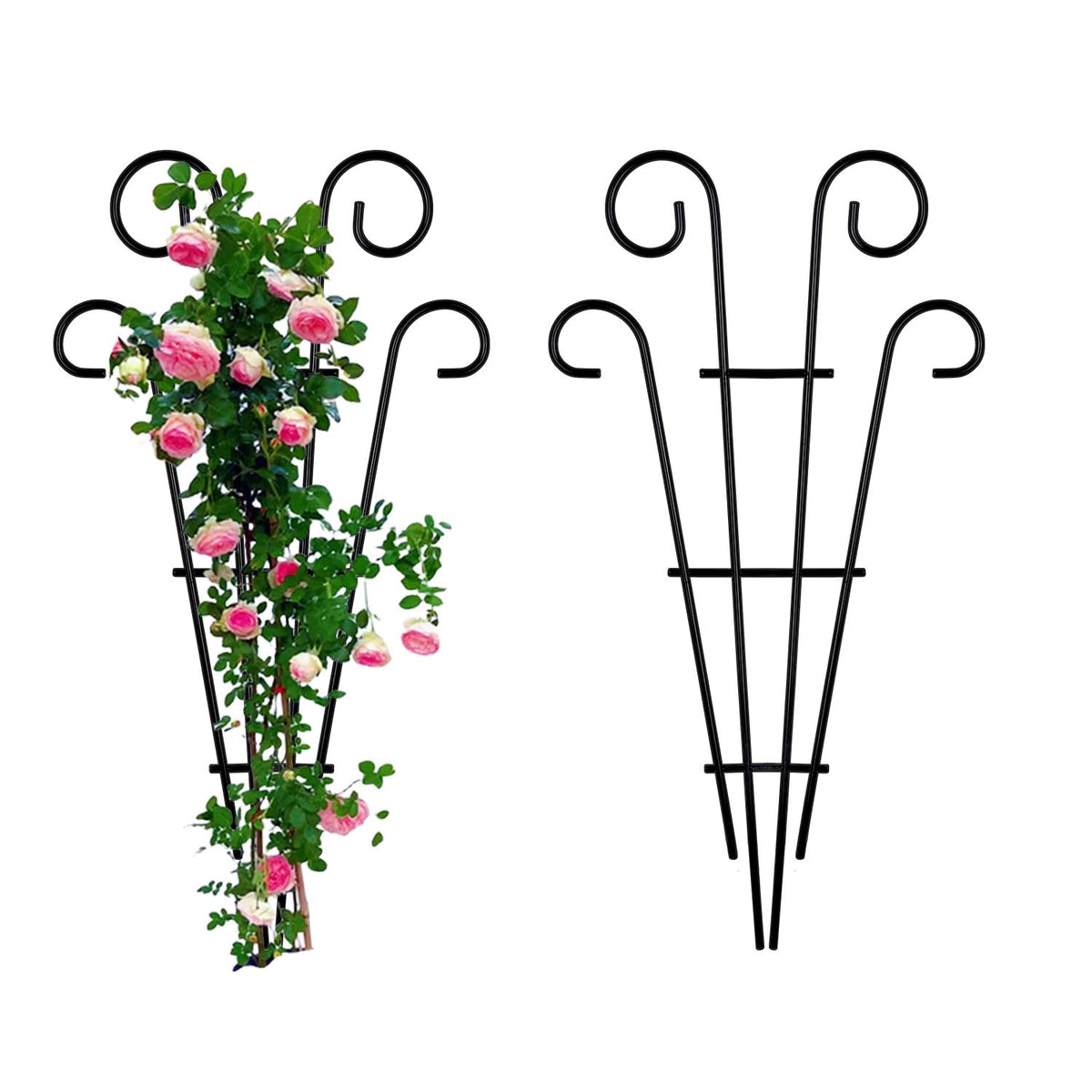 MTB Supply 2-pack 31-inch black-coated wave trellis stakes provide sturdy support for climbing plants.