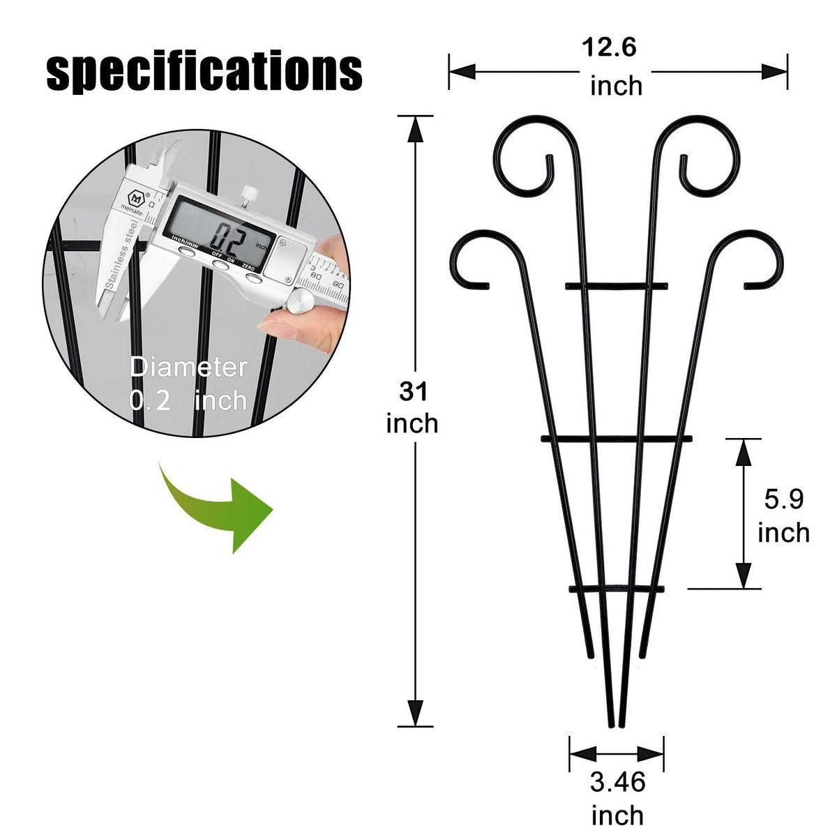MTB Supply 31-inch wave pot metal trellis stake highlights garden vines while blending with surroundings.