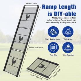 Close-up of three-part DIY length setup on MTGSTOCL coop ramp