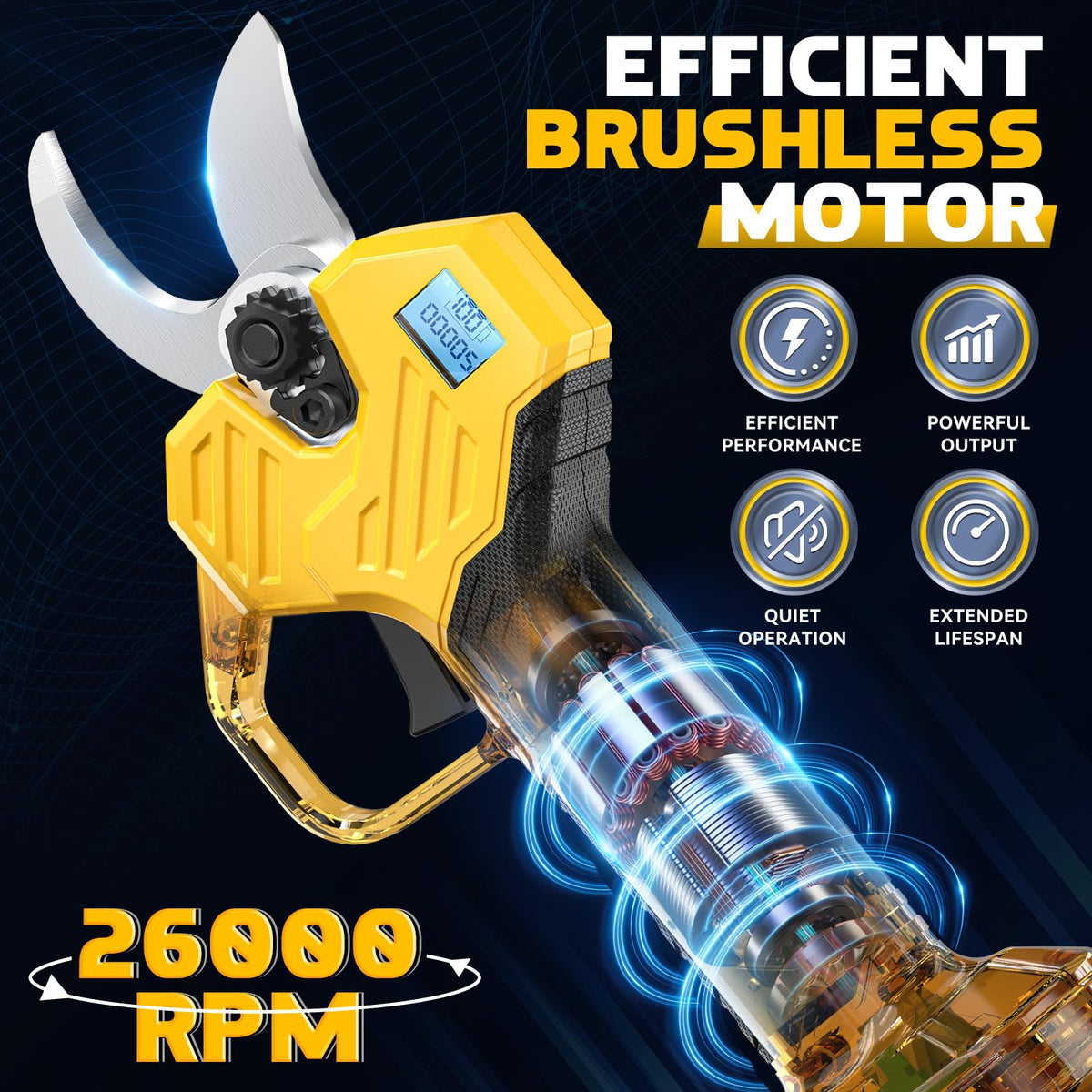 MtiolHig 26000RPM brushless motor provides high torque for clean cuts.