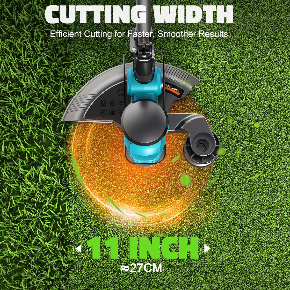 MtiolHig adjustable head and handle enables reach on slopes and under decks.