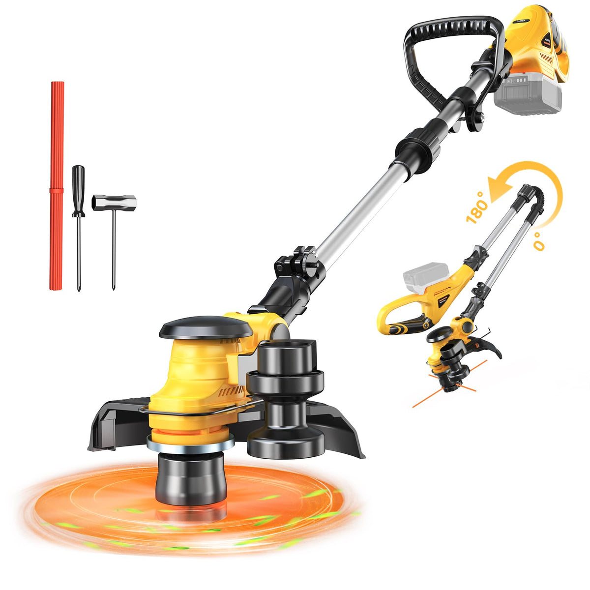 MtiolHig cordless trimmer ready for easy assembly and quick yard use.