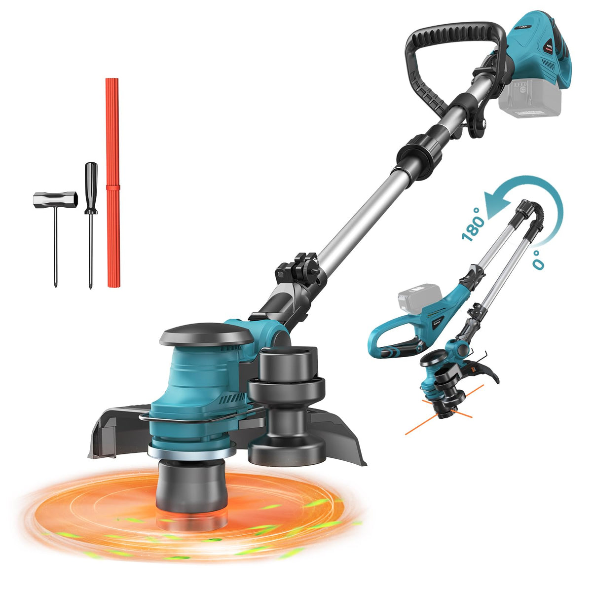 MtiolHig cordless trimmer body for easy maneuverability and clean edges around garden borders.