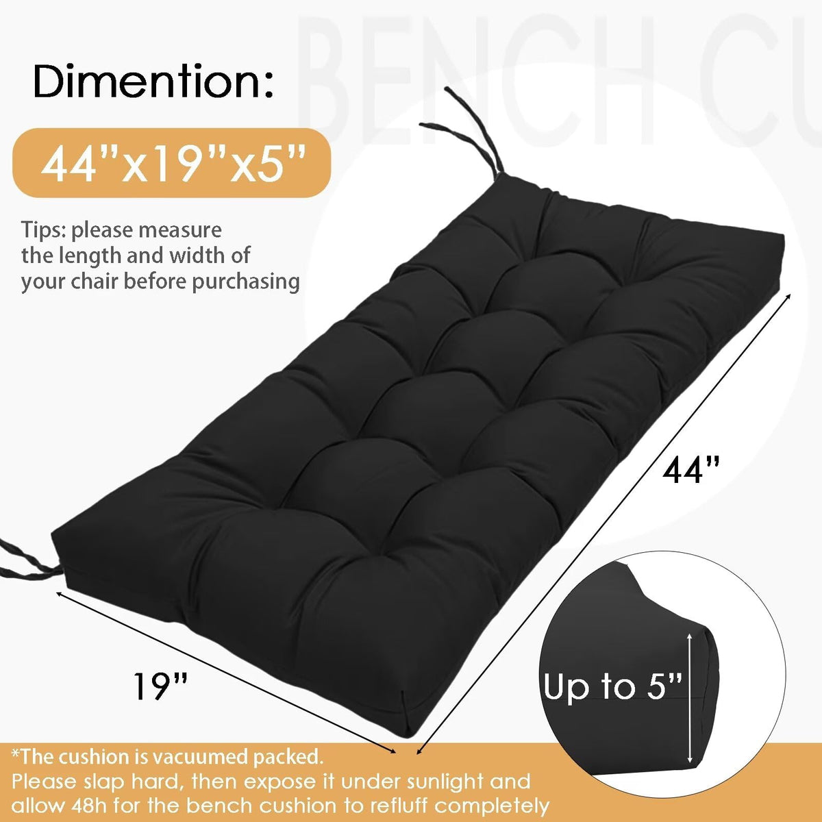 MTMR tufted-design outdoor cushion adds style and support to any bench.