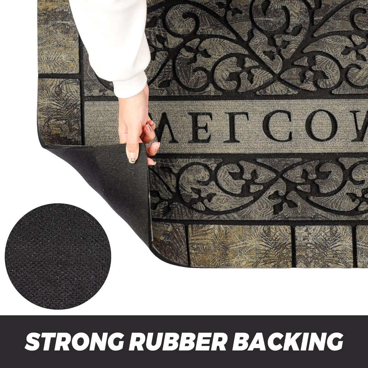 MTOUOCK non-slip rubber-backed mat prevents movement during heavy foot traffic.