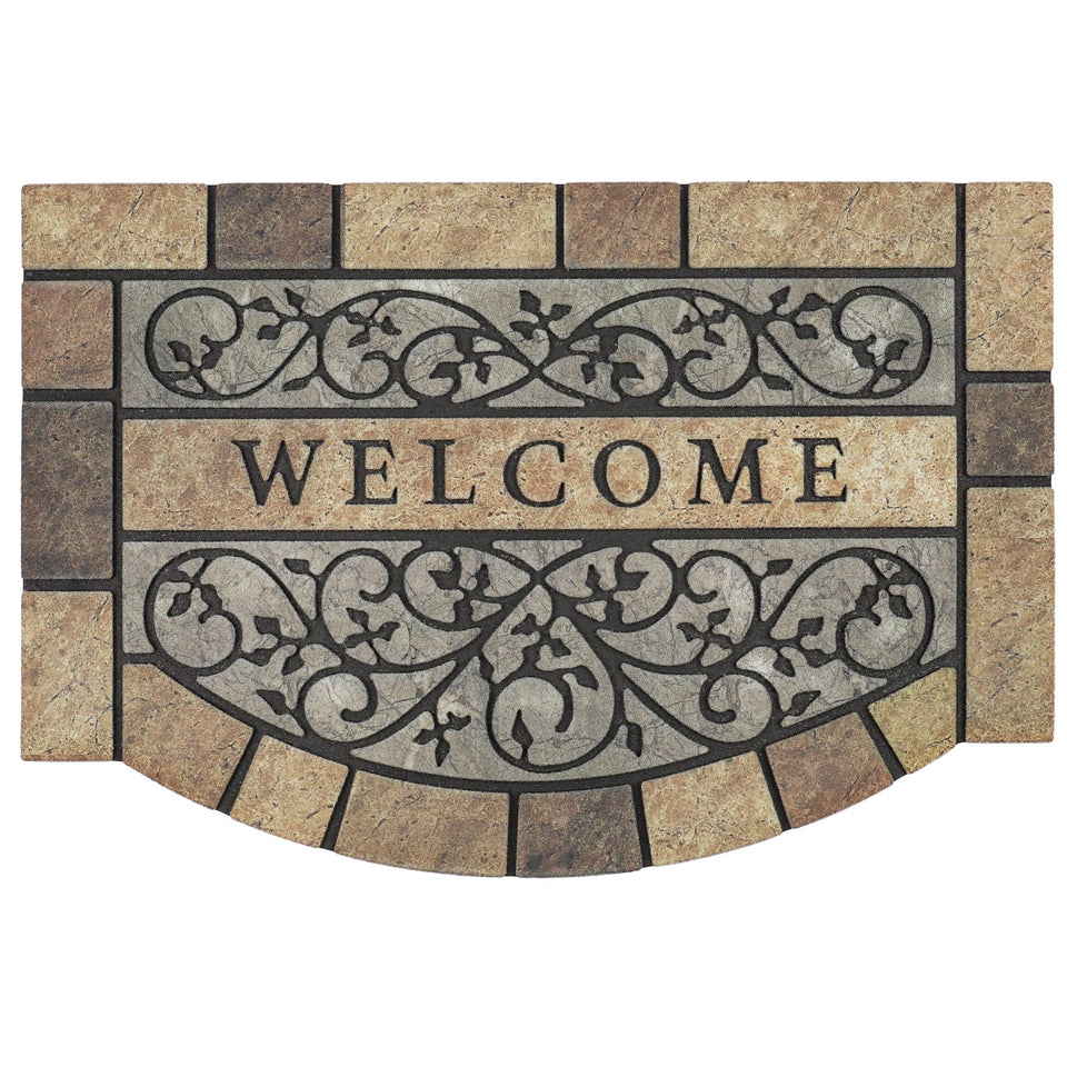 MTOUOCK 24x36 welcome mat with stone-border scroll, durable for outdoor entrances.