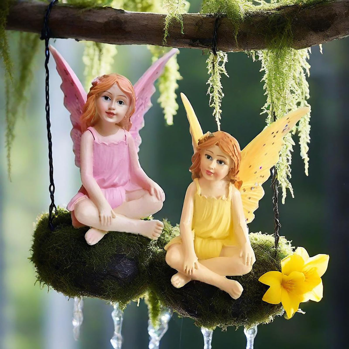 MUAMAX colorful dressed fairy for terrariums and moss gardens.