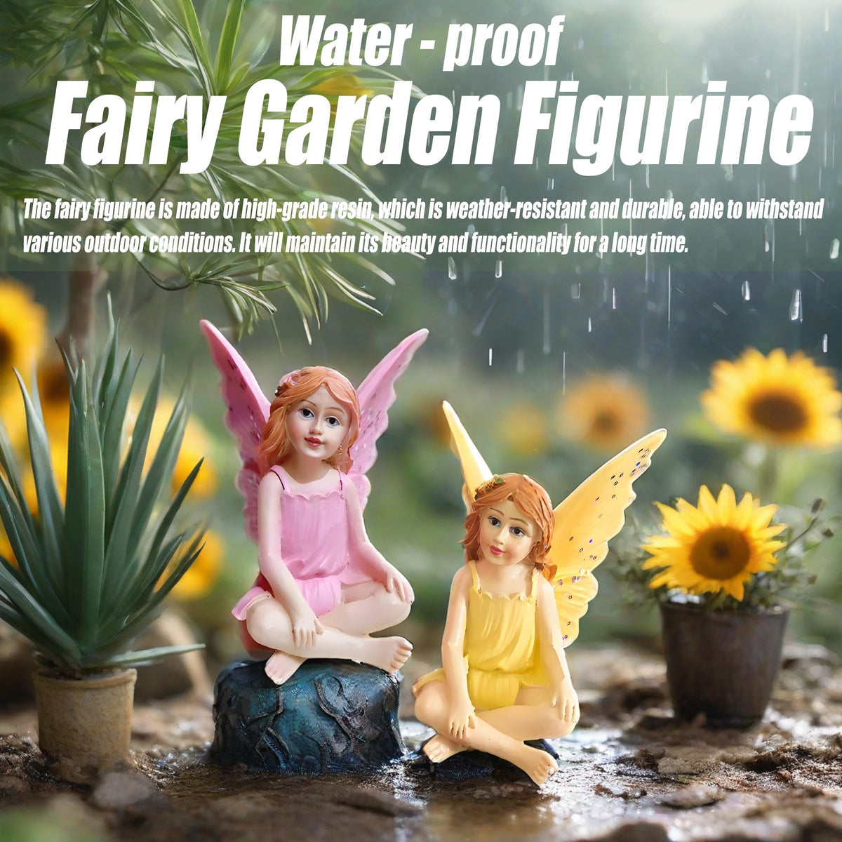 MUAMAX hand-painted miniature fairy figurine adds color to planters.