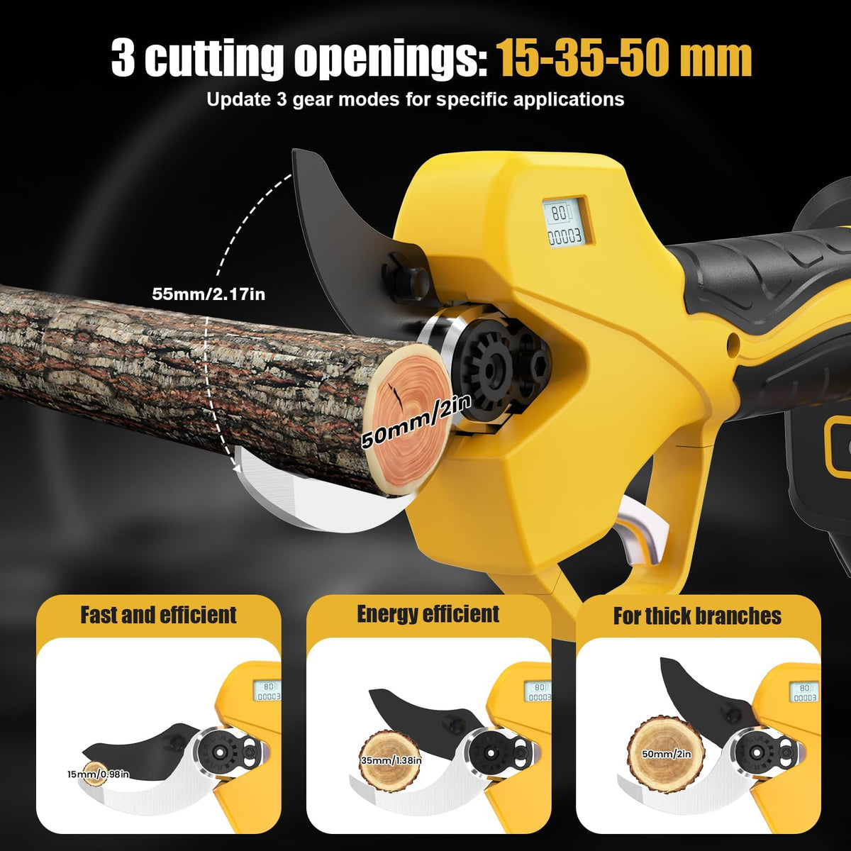MuatCtarom brushless motor close-up powering clean cuts through thick limbs.