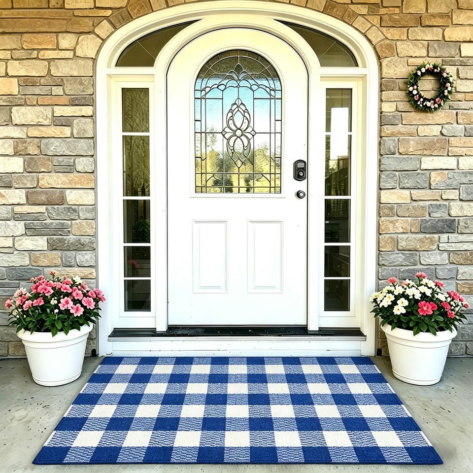 MUBIN cotton buffalo plaid rug for front door offering soft comfort and durable everyday use