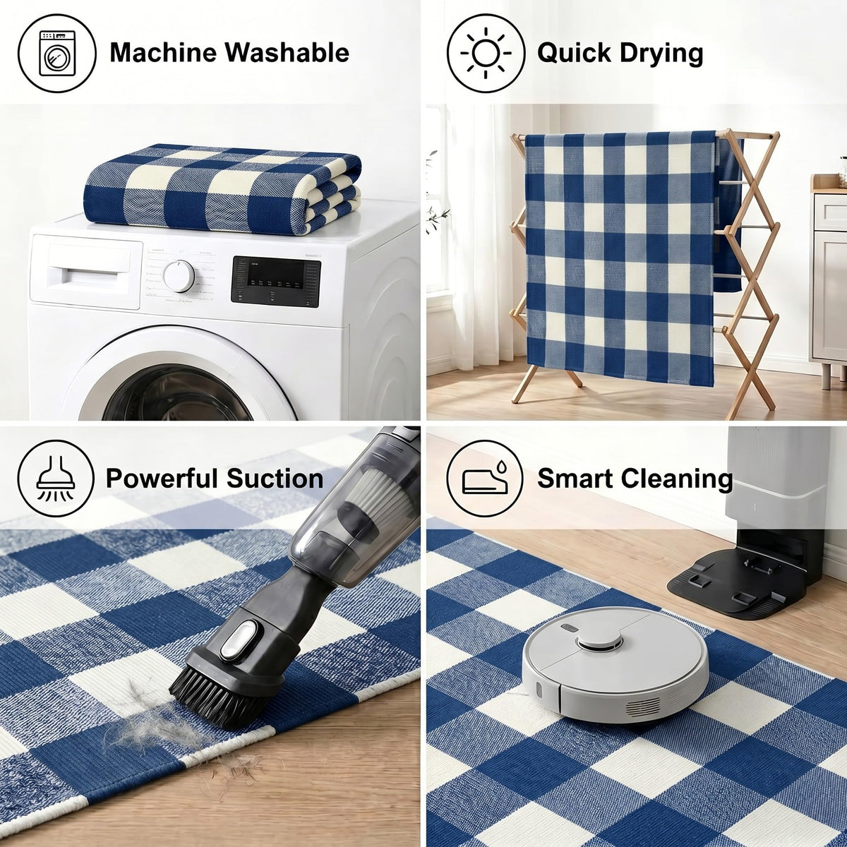 MUBIN buffalo plaid rug supports high-traffic zones while remaining soft