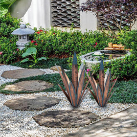Muciwa agave sculpture for indoor and outdoor display with durable iron construction.