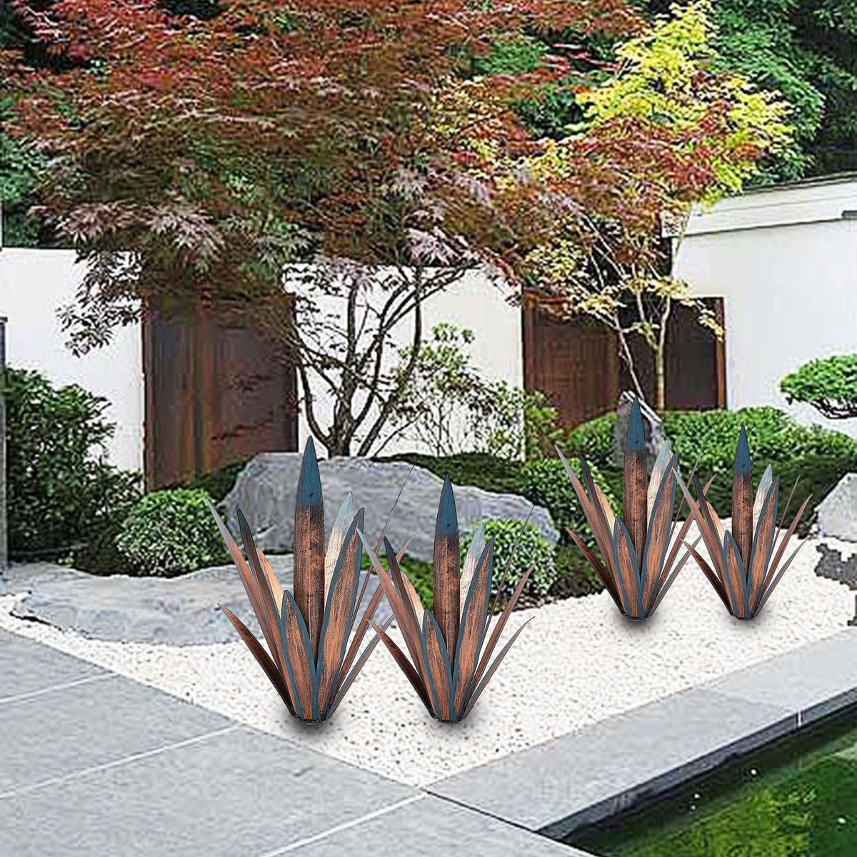 Muciwa agave sculpture for yard or garden decor that looks rooted in ground.