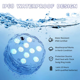 Mudder color-changing LED lights illuminate pools, ponds, and vases with 16 colors.