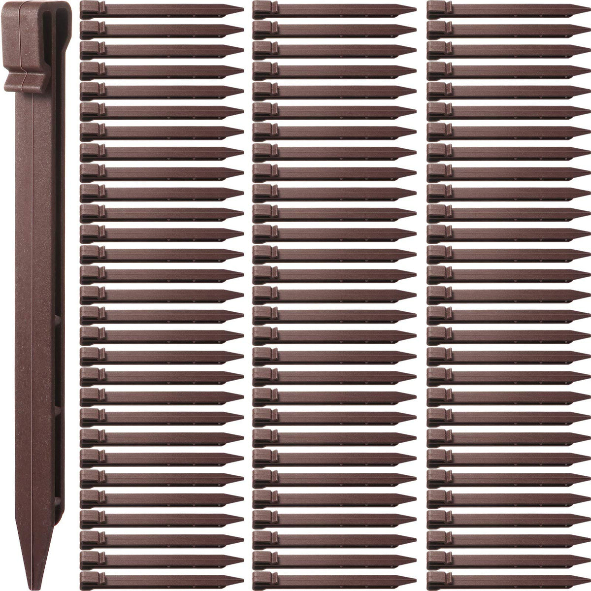 Mudder plastic ground stakes 10inch brown close-up shows durable edging support.