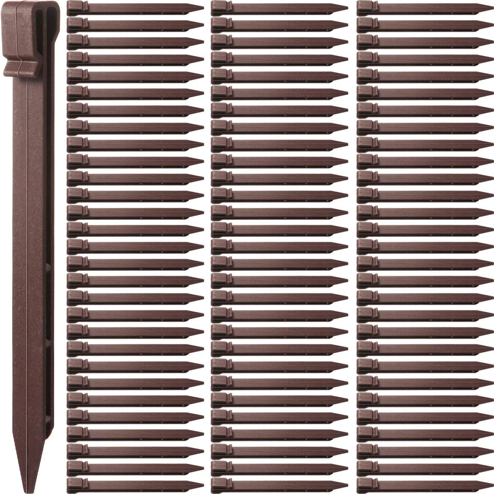 Mudder plastic ground stakes 10inch brown close-up shows durable edging support.