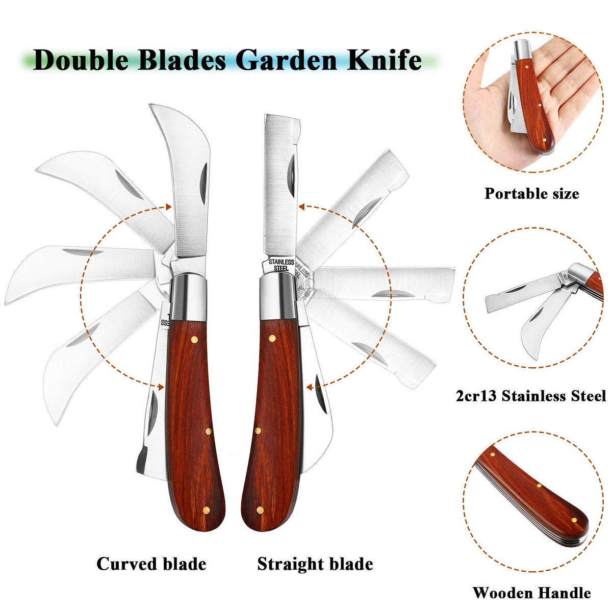 Mudder garden knife wooden handle offers comfortable grip during cuts