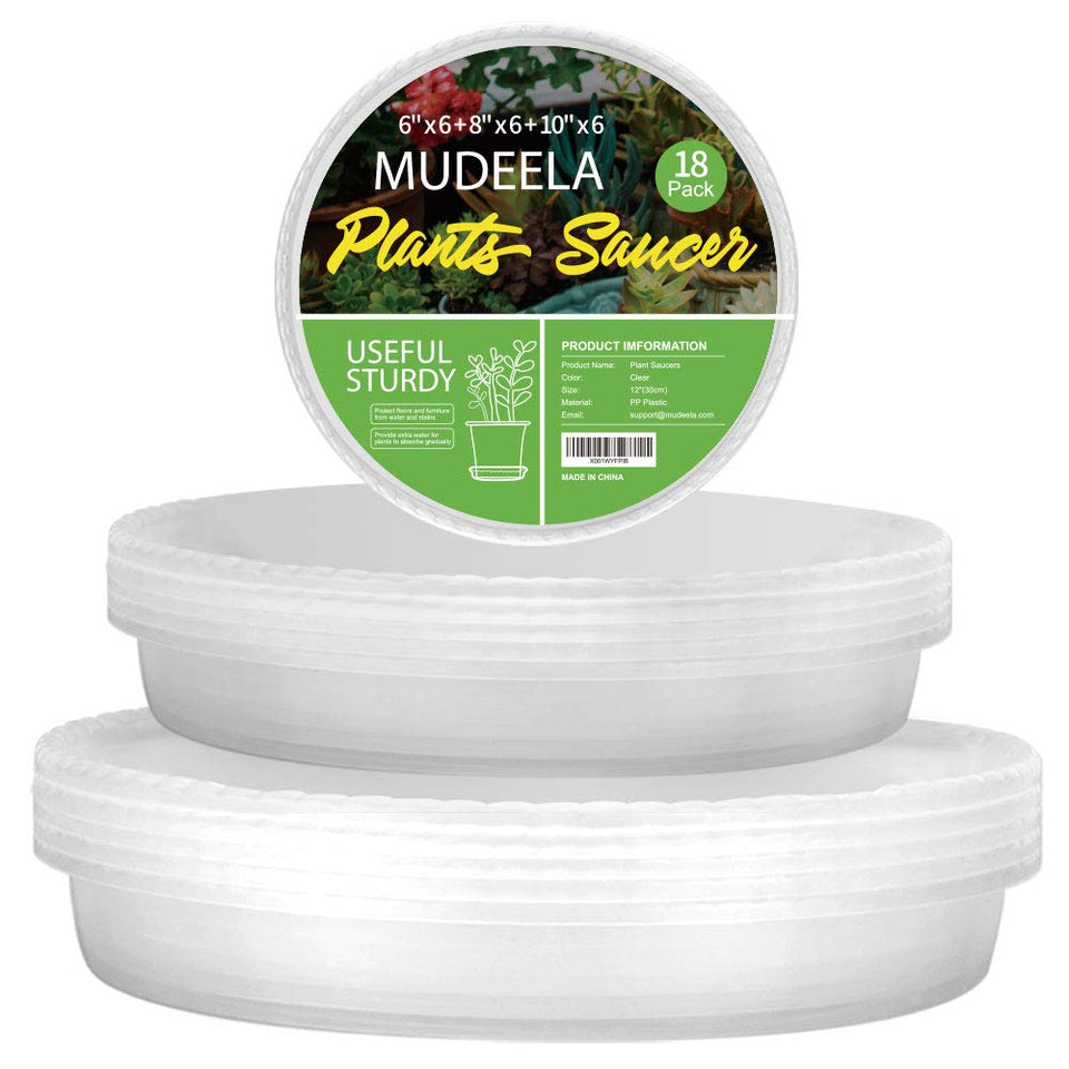 MUDEELA 6-inch thick plant saucer in translucent plastic supports heavy pots.