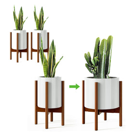 MUDEELA bamboo plant stand adjustable width for 8–12 inch pots, stabilizing your indoor greenery.