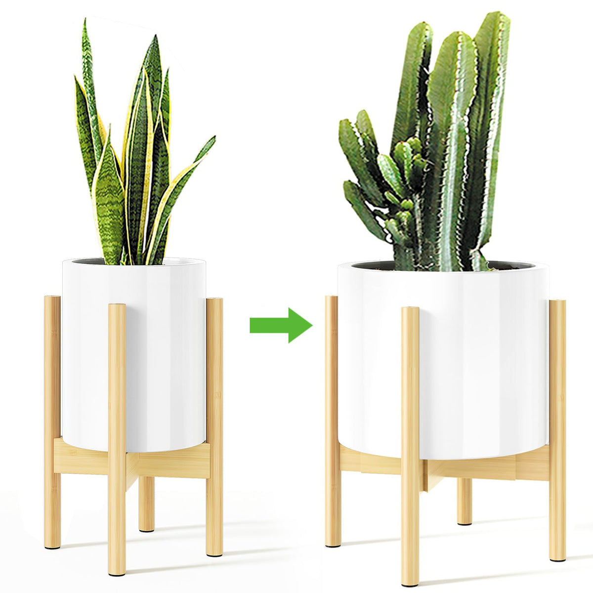 MUDEELA adjustable width plant stand showing 8–12 inch pot compatibility