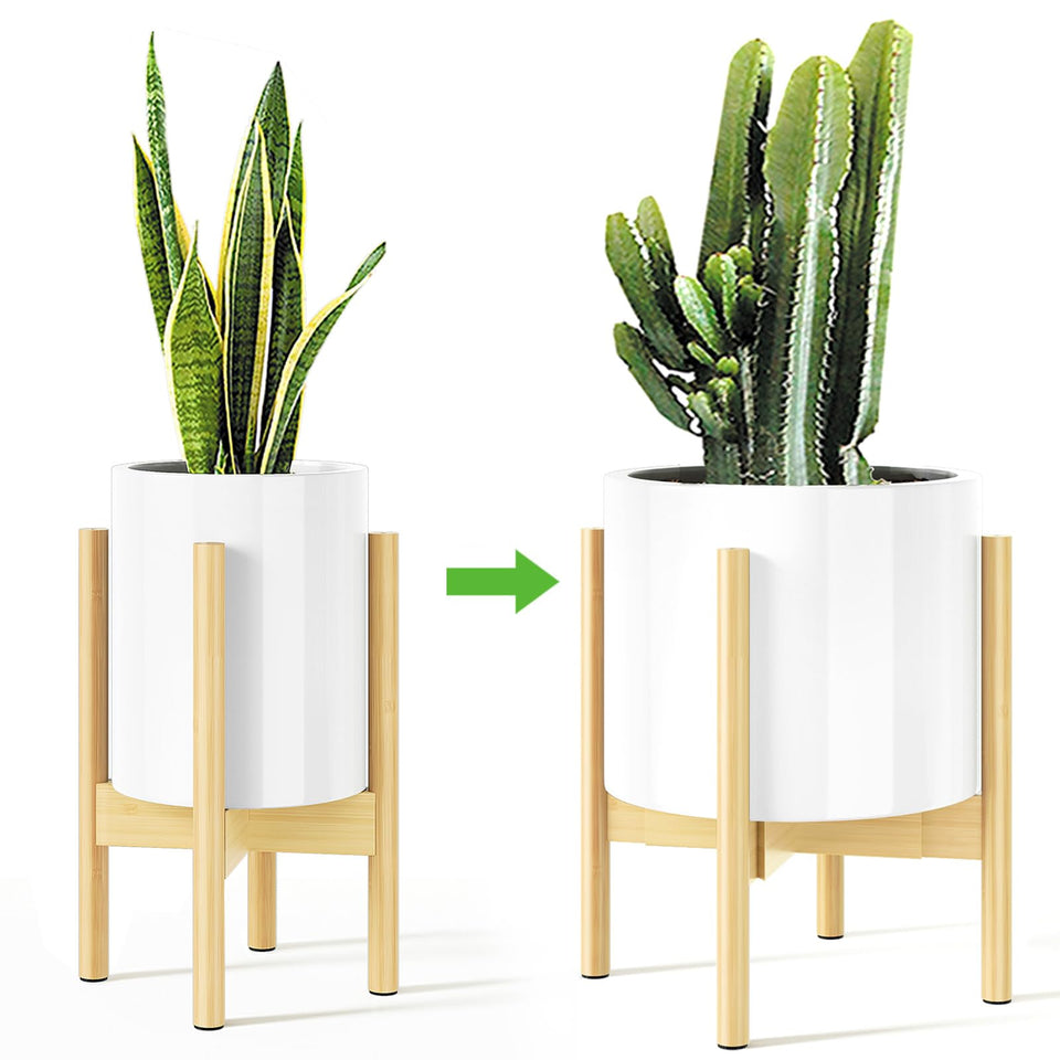 MUDEELA adjustable width plant stand showing 8–12 inch pot compatibility