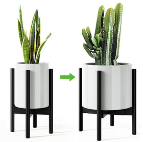MUDEELA bamboo plant stand, 14-inch frame, adjustable width for 8–12 inch pots.