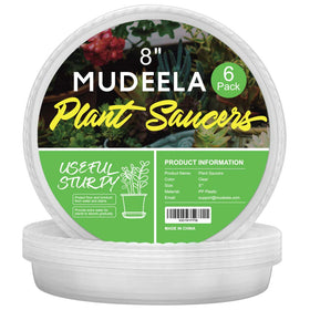 MUDEELA clear 8-inch plant saucer protects indoor floors and keeps pots tidy.