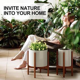 MUDEELA two-pack in dark brown offers versatile plant display options.