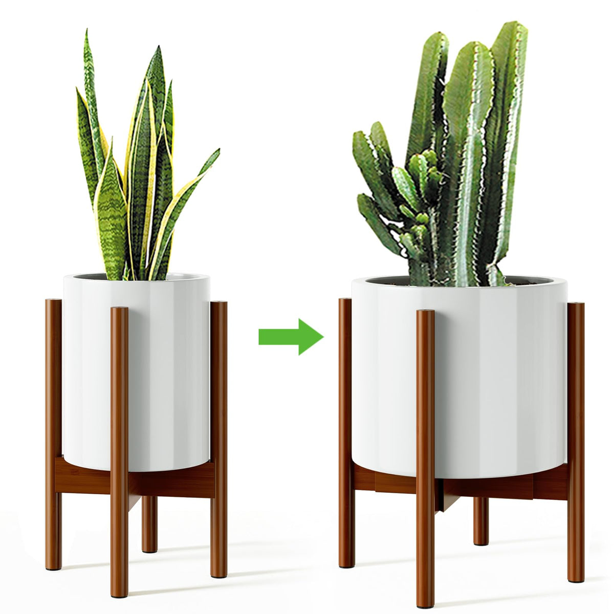 MUDEELA plant stand demonstrates adjustable width for 8–12 inch pots, enabling versatile displays.