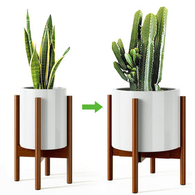 MUDEELA plant stand demonstrates adjustable width for 8–12 inch pots, enabling versatile displays.
