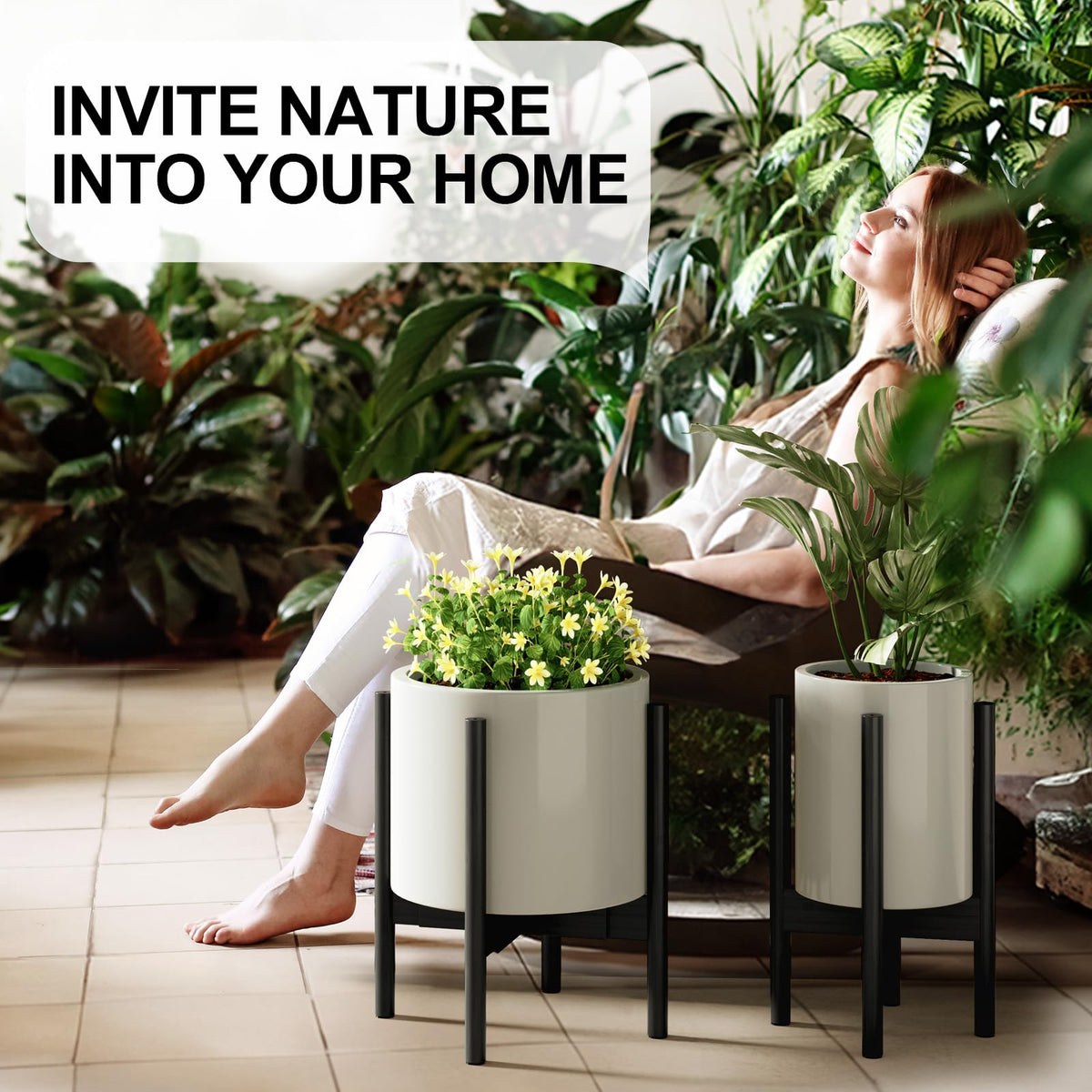 MUDEELA sturdy bamboo plant stand highlights durable, timeless design.