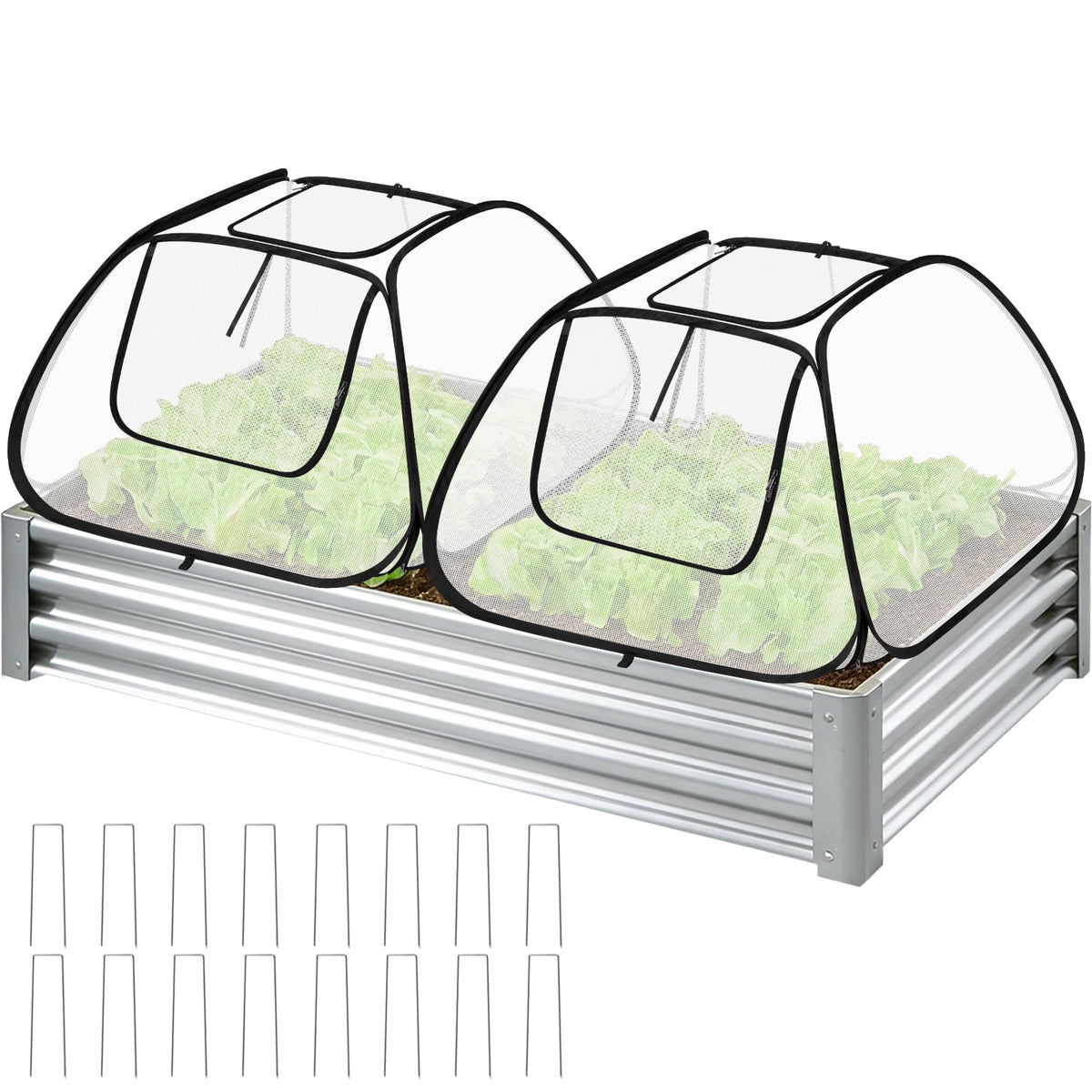 MUDEREK two-pack garden covers over raised bed setup for frost protection and airflow