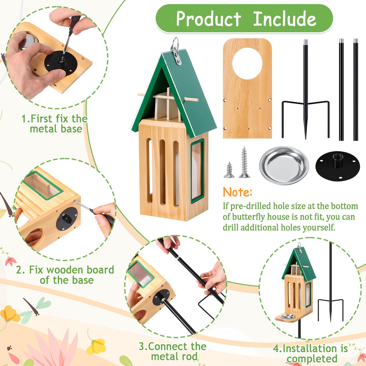 MUDEREK butterfly house with adjustable metal stake height for versatile placement.