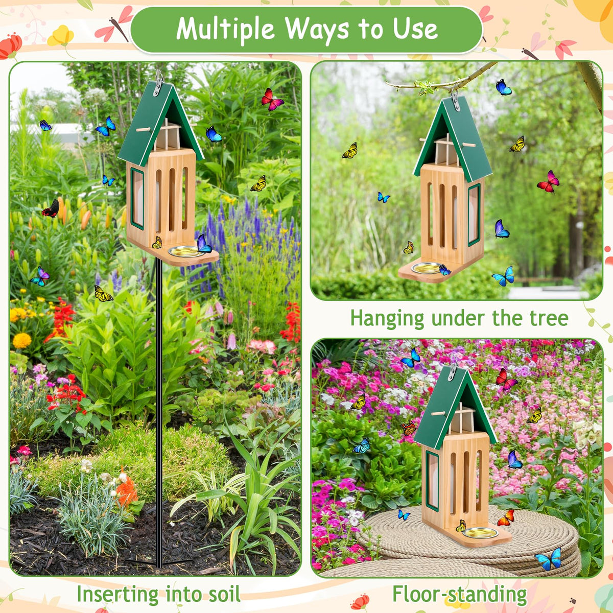 MUDEREK butterfly house ground setup provides stable placement in wind.