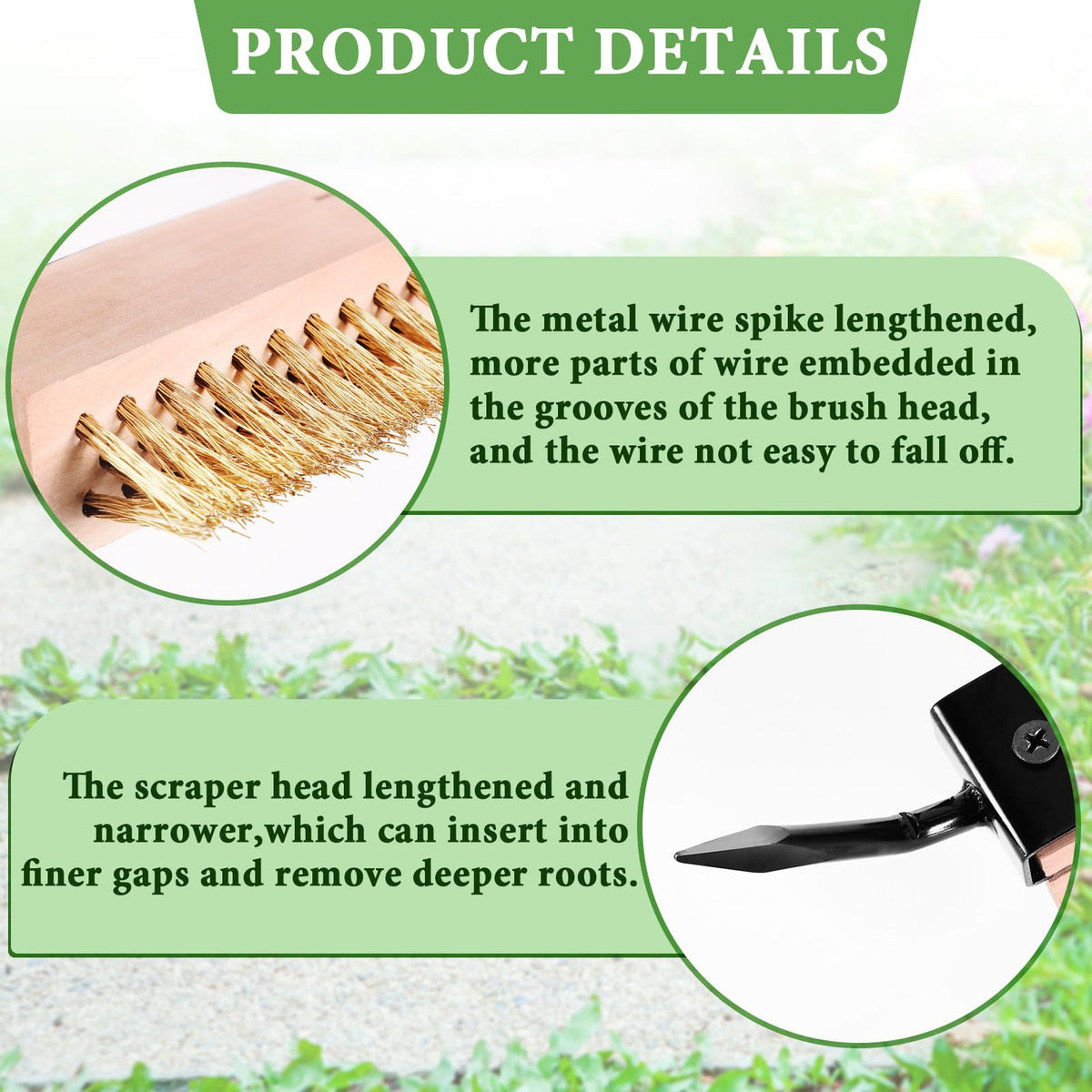 Muderek Crack Weeder Tool scraping hook reaches tight cracks and deep-rooted moss.