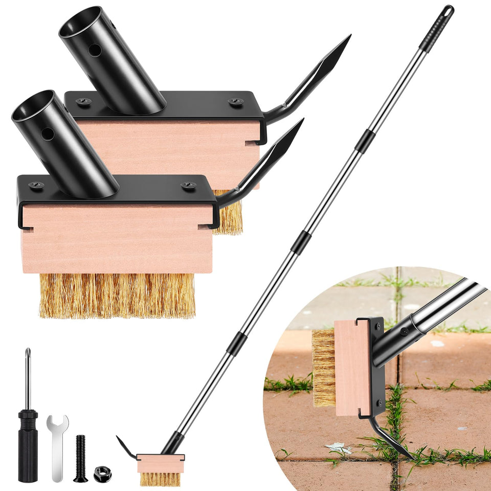 Muderek Crack Weeder Tool with two heads for efficient outdoor weed removal between pavers.