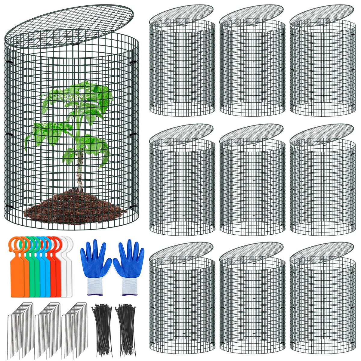 Muderek wire plant protector with cover guards shrubs from rabbits while letting light through