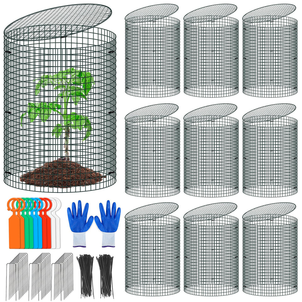 Muderek wire plant protector with cover guards shrubs from rabbits while letting light through