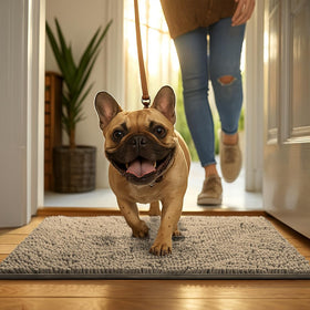 MudGuard Mat beige entryway blends with decor and handles high-traffic use.