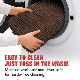 MudGuard Mat close-up shows plush chenille fibers absorb moisture quickly.