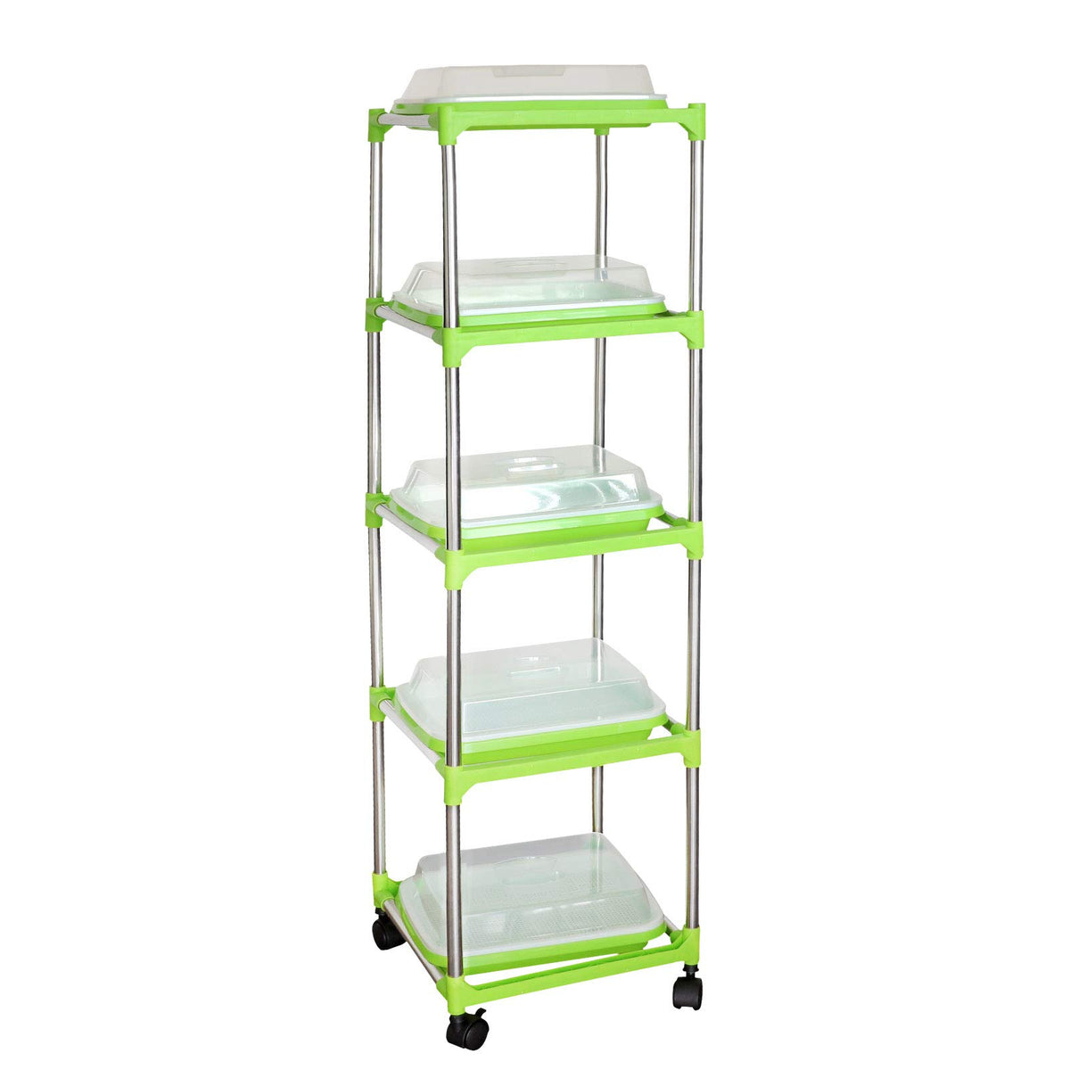 MUDUOBAN 5-layer seed starter kit assembly showing space-saving vertical design for indoor sprouting