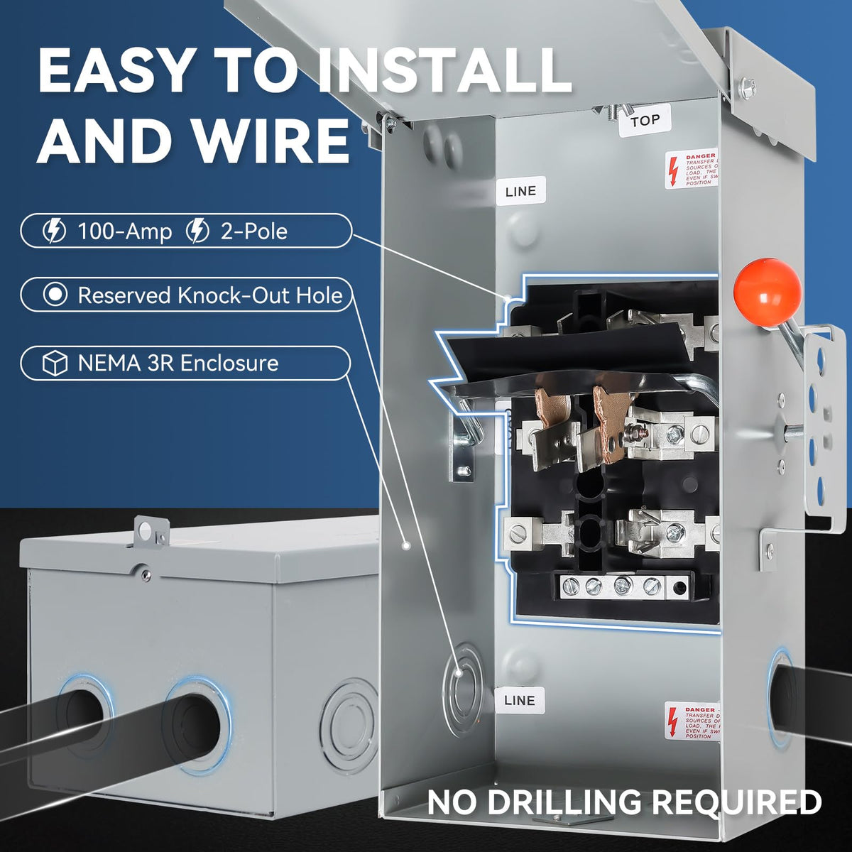 MUJURUR 100A transfer switch grounding position prevents accidental contact.