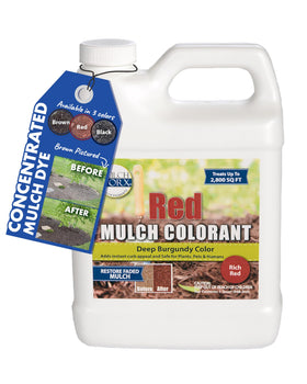Mulch Worx red color concentrate quart bottle for easy color restoration.