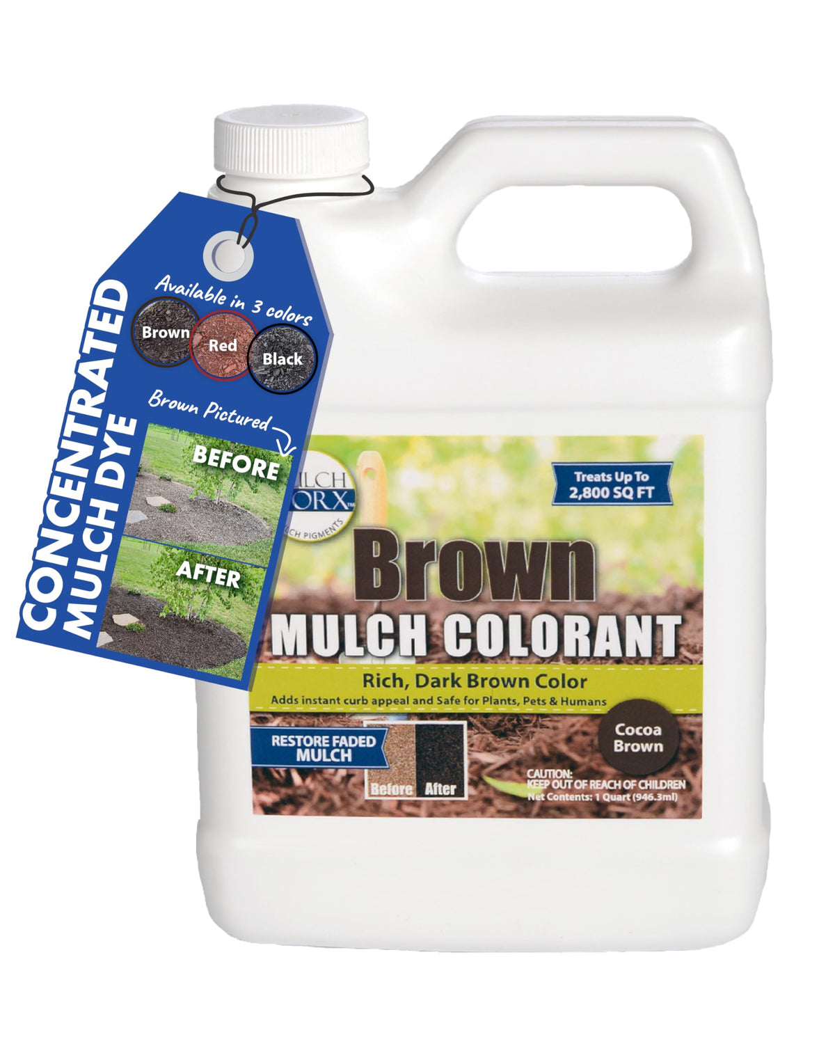Mulch Worx brown color concentrate bottle for mulch refresh