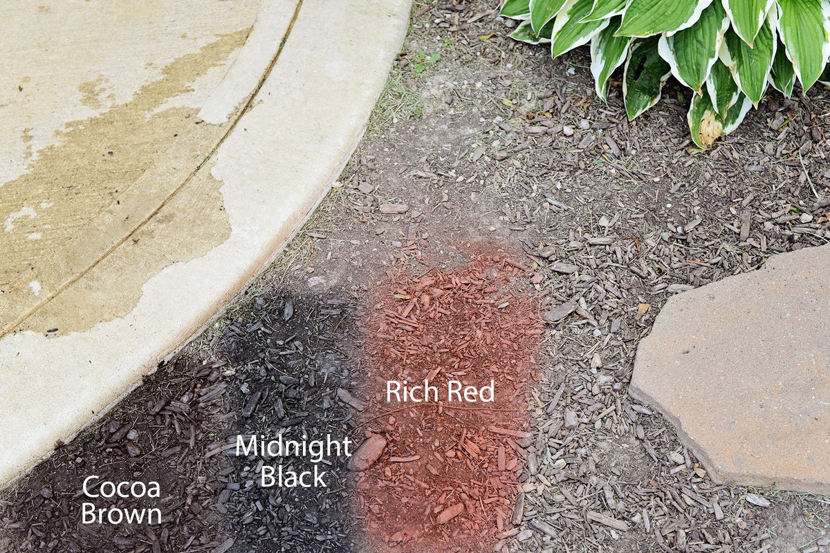 Rich brown depth on faded mulch with Mulch Worx color concentrate
