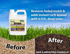 Mulch Worx spray application applying even brown color on mulch