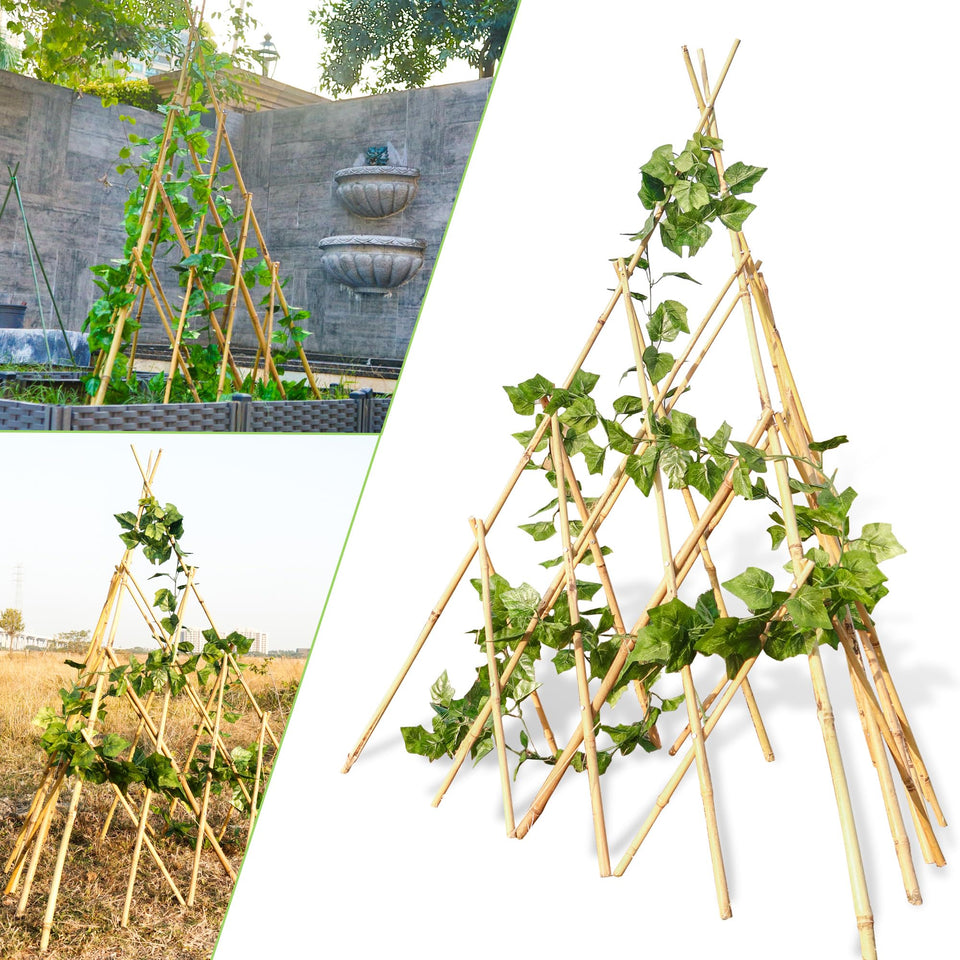 Mulctun 4ft expandable bamboo teepee trellis supports climbing plants with airflow benefits