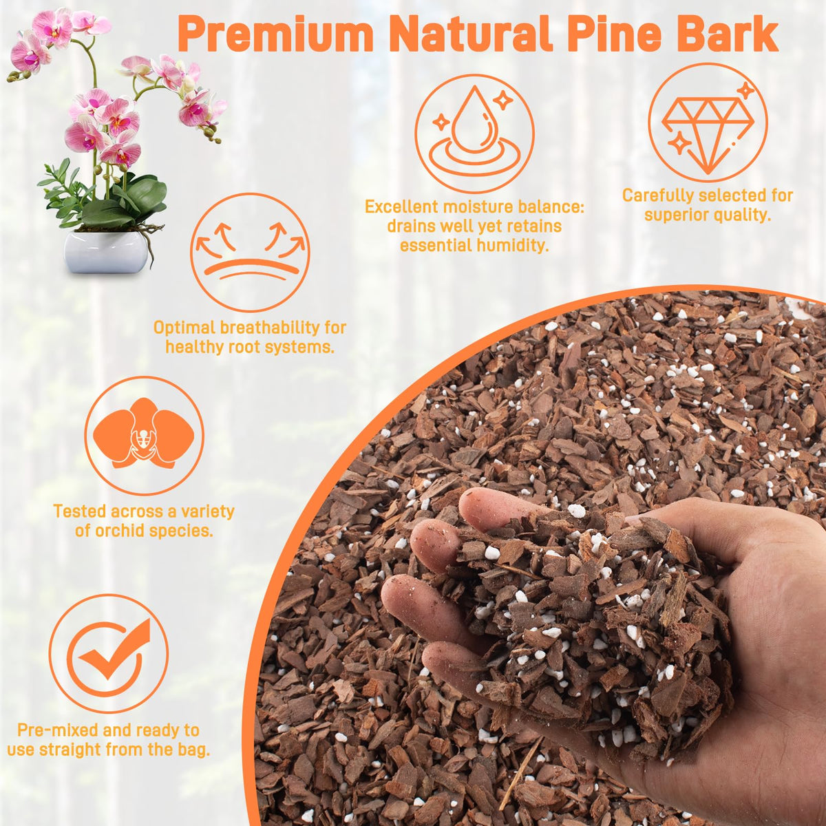 Mulctun orchid bark potting mix 29qt bulk container aids long-term orchid health