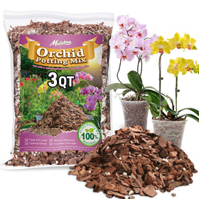 Mulctun orchid bark potting mix 3qt bag open, promoting airy root growth