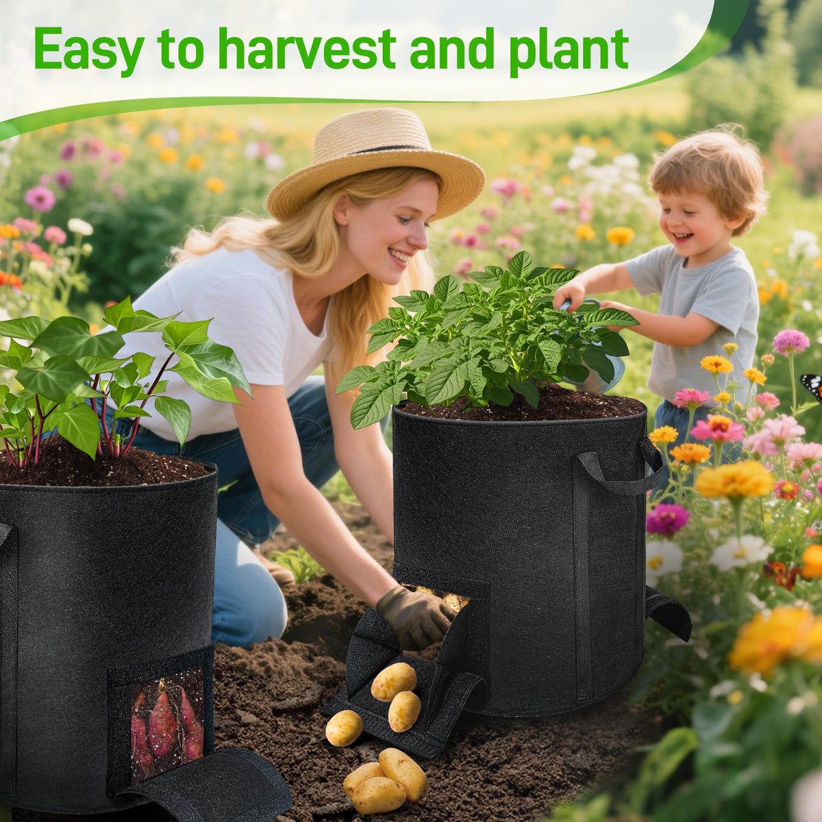 Mulctun 4-pack potato grow bag set ready for versatile crops.